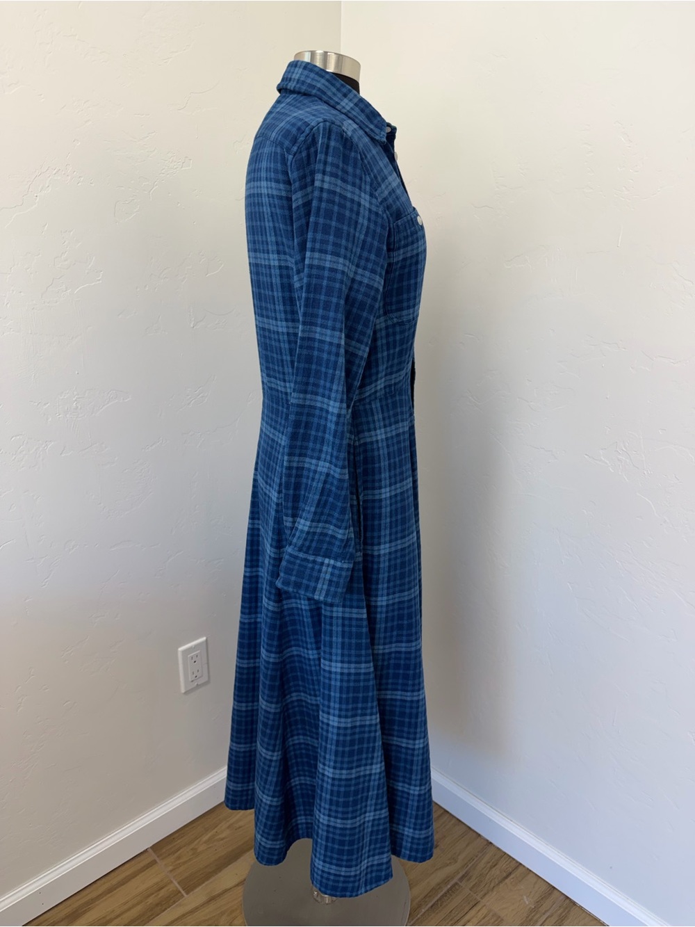 Polo Ralph Lauren Blue Plaid Button-Down Long Sleeve Maxi Shirt Dress Size L - Picture 7 of 15